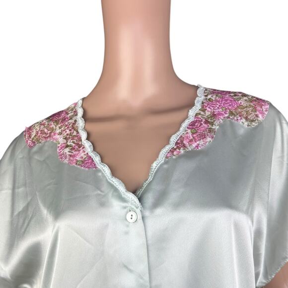 Vintage Val Mode Lingerie 2 Pieces Pale Green Satin Pant & Top Sleepwear Set M - Picture 8 of 12